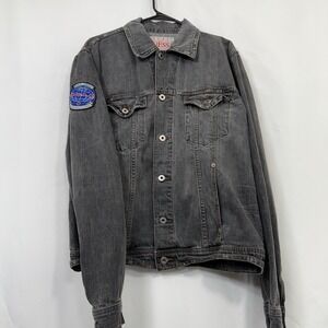 Guess Black Acid Wash Jean Jacket With Patch Men's  Sz‎ XL Y2K Grunge
